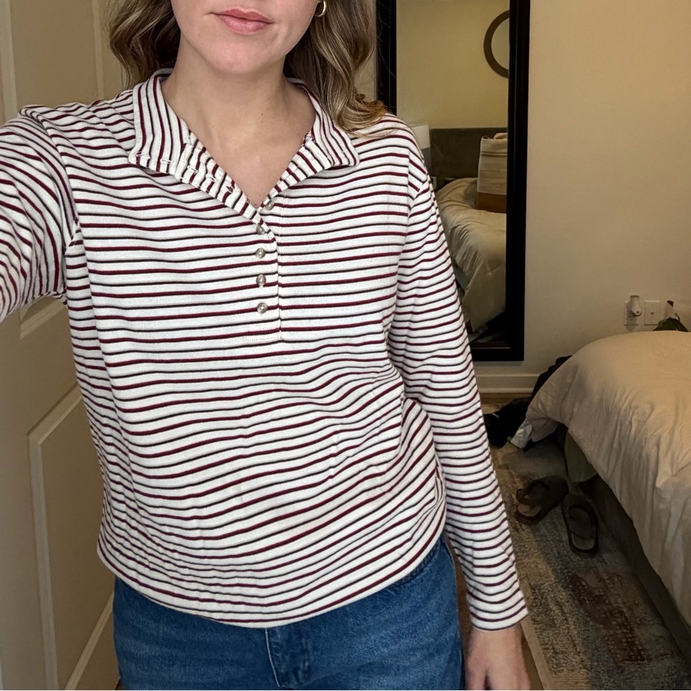 Vintage Basic Editions Red and White Striped Button Down Shirt